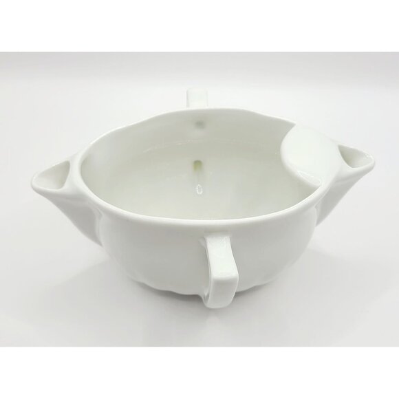 Hehum C.P. & Co. White Porcelain Double Spout Gravy Boat Serving Tablescape - Picture 5 of 10
